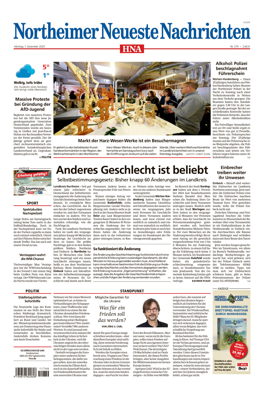 Northeimer Neueste Nachrichten vom Montag, 01.12.2025