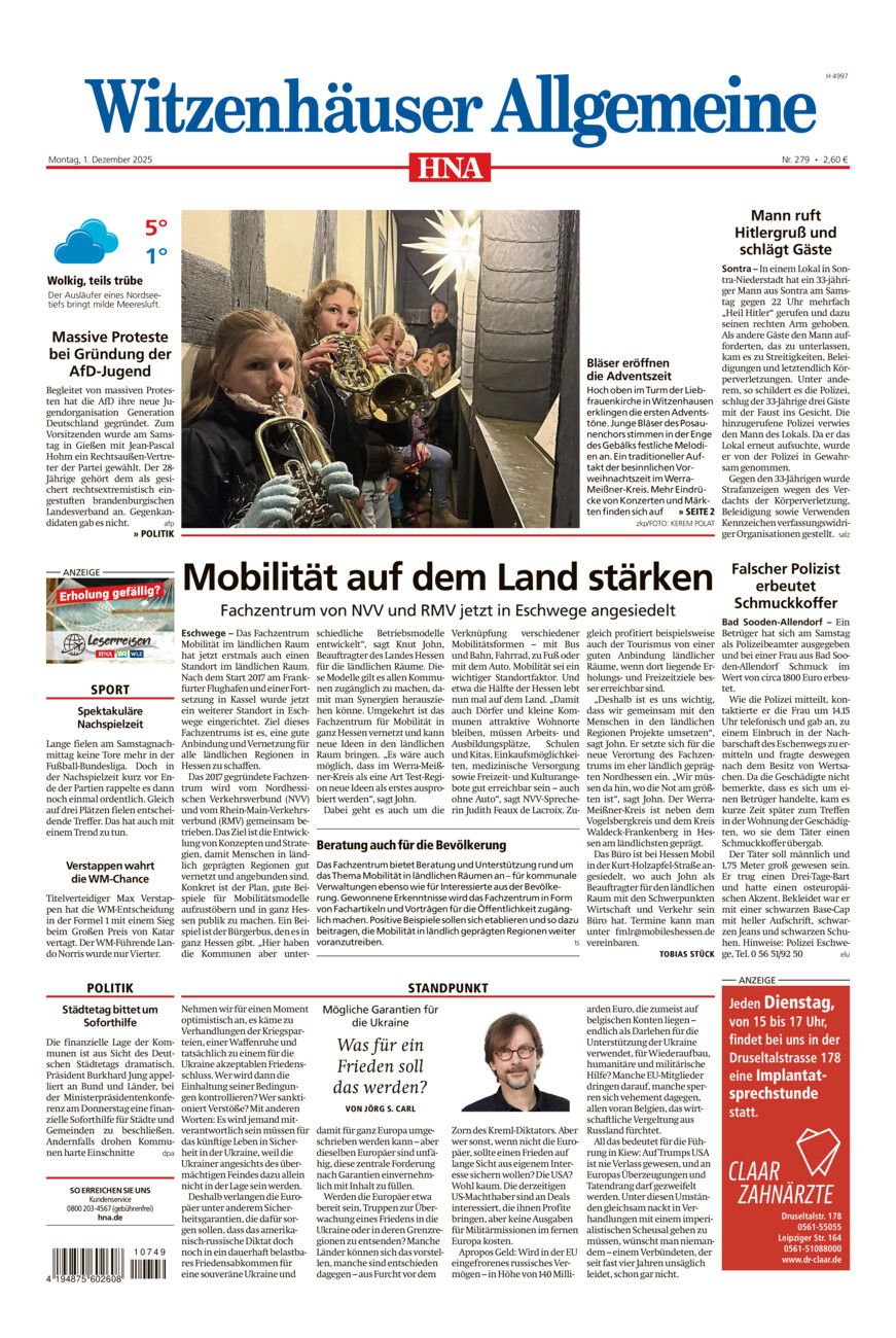 Witzenhäuser Allgemeine vom Montag, 01.12.2025