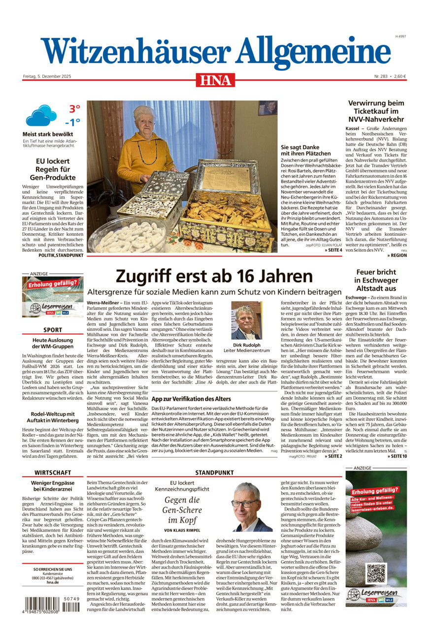 Witzenhäuser Allgemeine vom Freitag, 05.12.2025