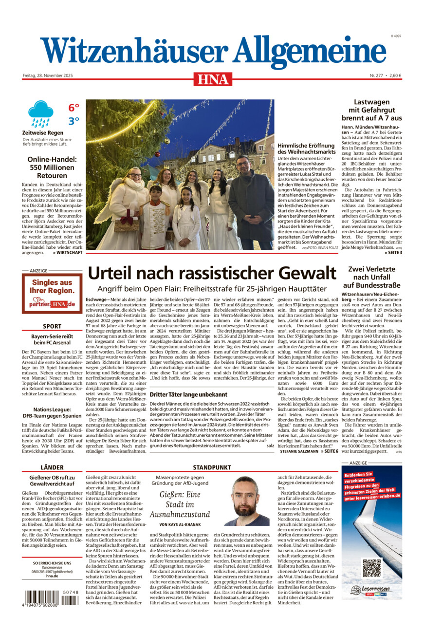 Witzenhäuser Allgemeine vom Freitag, 28.11.2025
