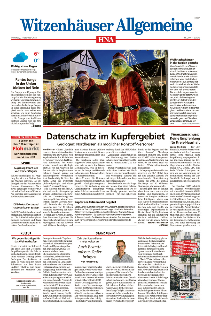 Witzenhäuser Allgemeine vom Dienstag, 02.12.2025