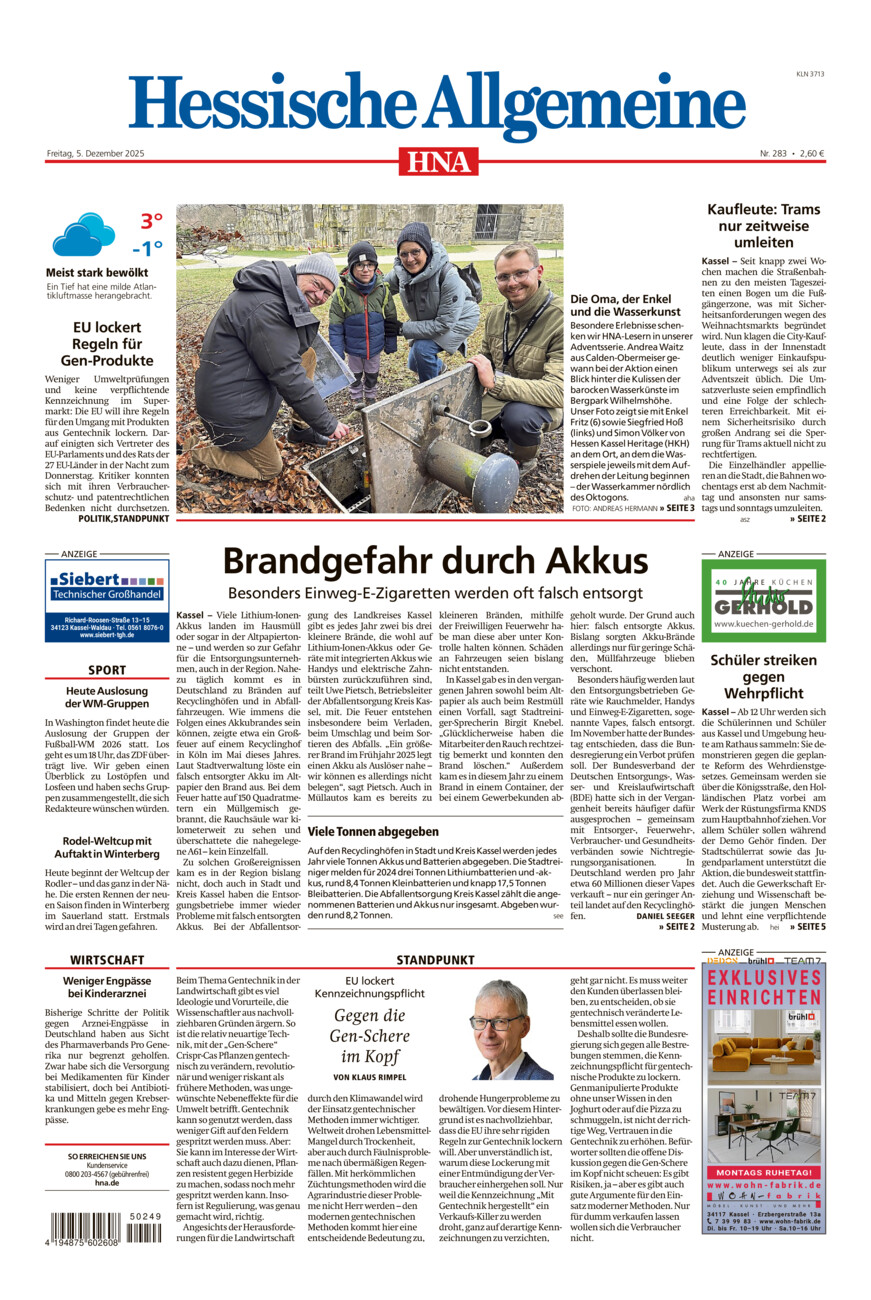 Hessische Allgemeine (Kassel-Nord) vom Freitag, 05.12.2025