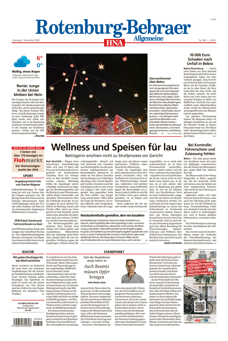 Rotenburg-Bebraer Allgemeine vom Dienstag, 02.12.2025