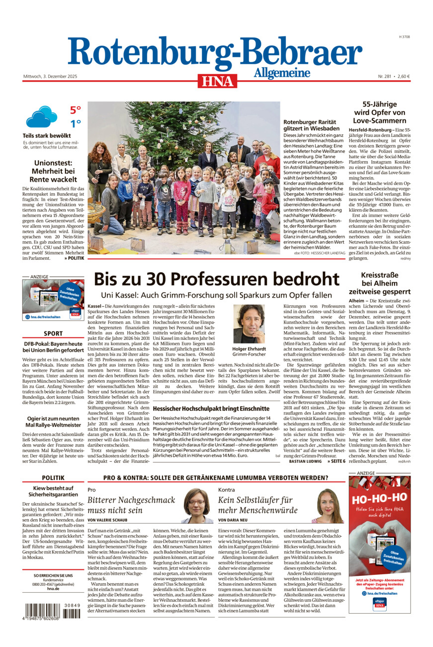 Rotenburg-Bebraer Allgemeine vom Mittwoch, 03.12.2025