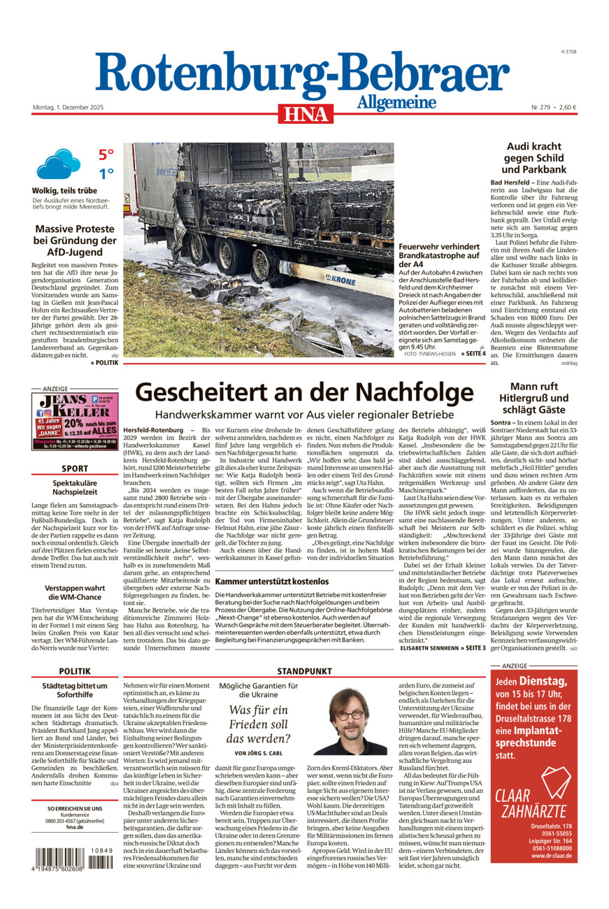 Rotenburg-Bebraer Allgemeine vom Montag, 01.12.2025