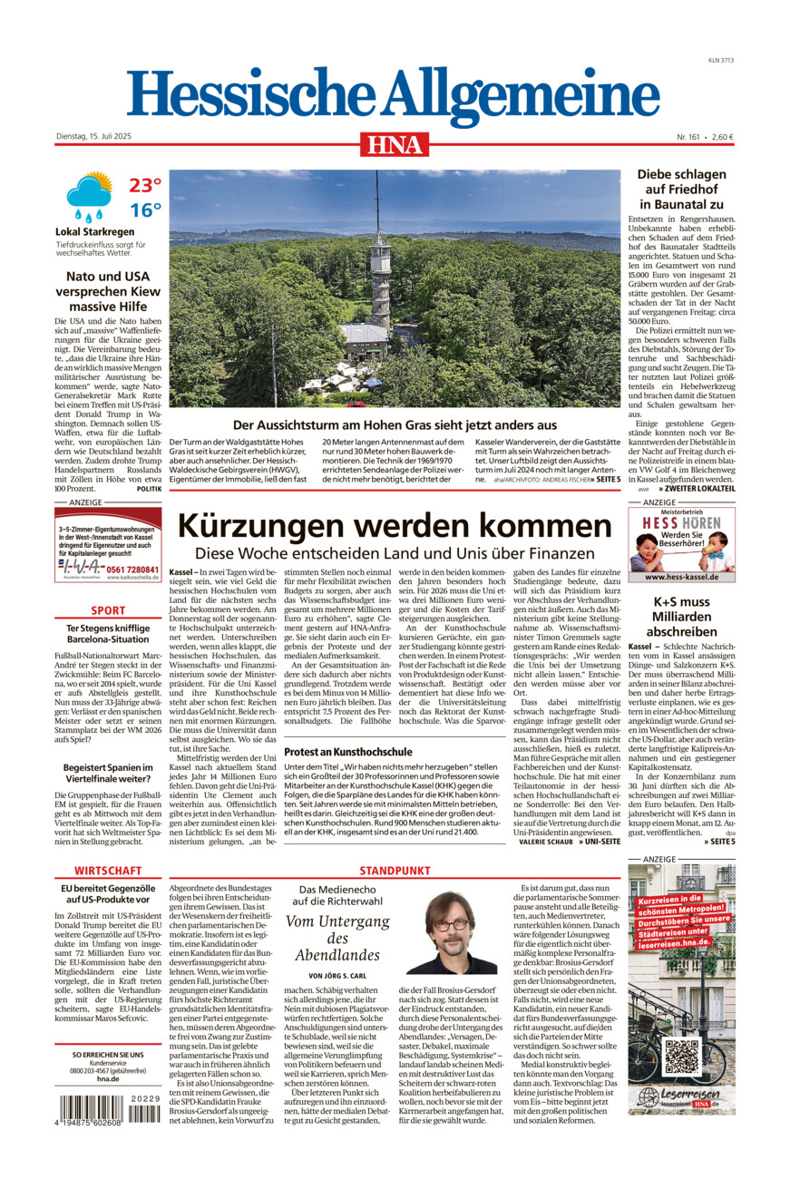 Hessische Allgemeine (Kassel-Nord) vom Dienstag, 15.07.2025