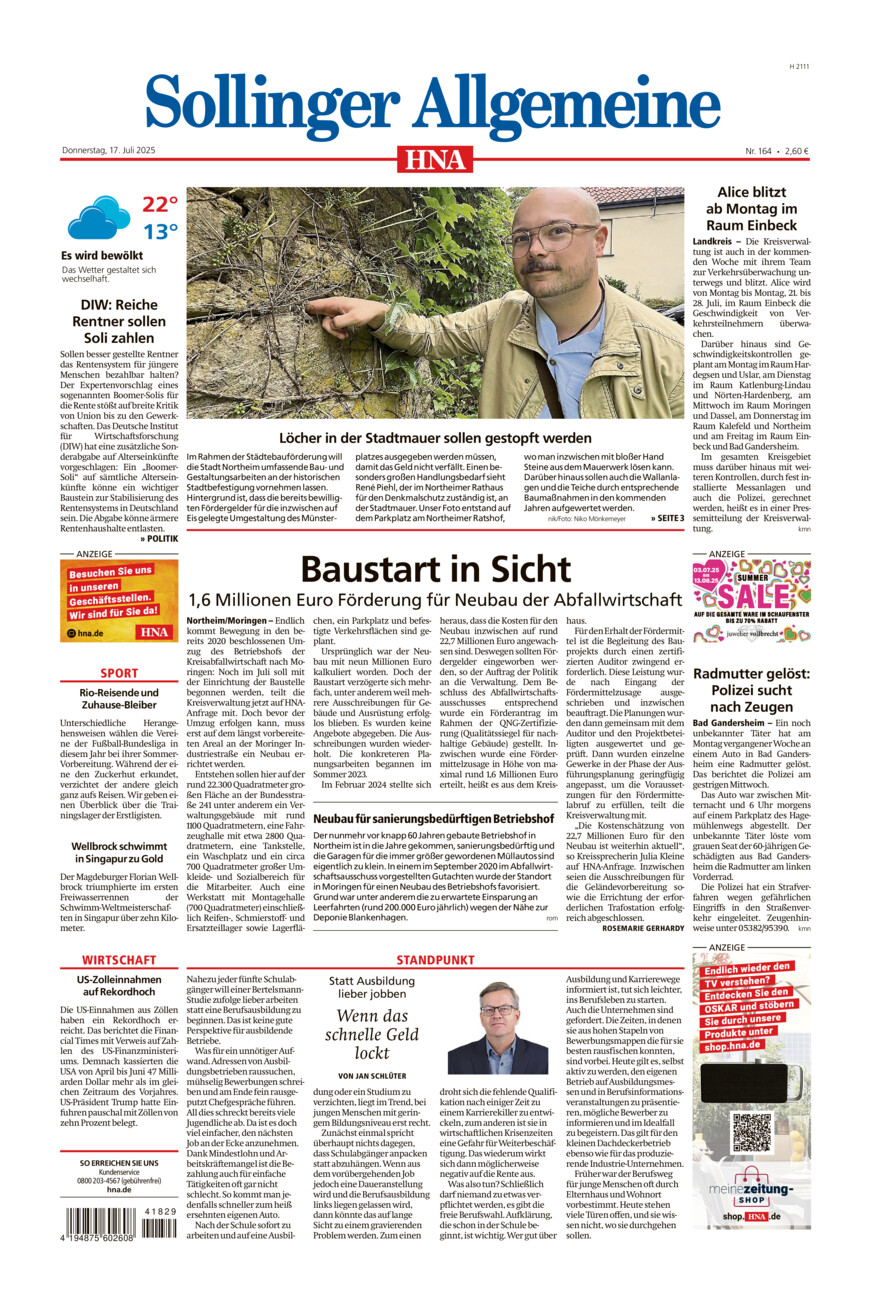 Sollinger Allgemeine vom Donnerstag, 17.07.2025