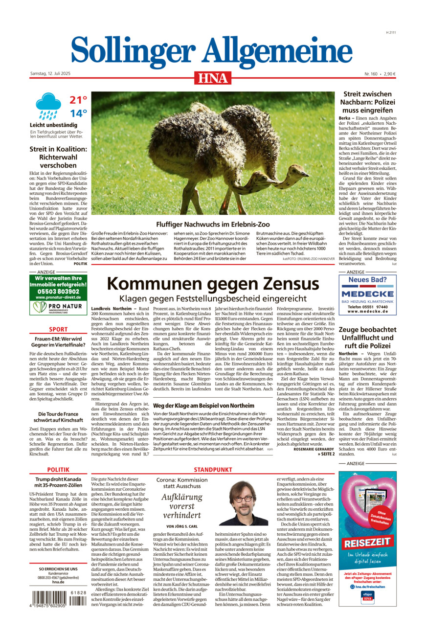 Sollinger Allgemeine vom Samstag, 12.07.2025