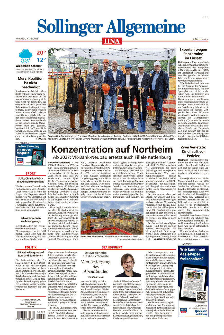 Sollinger Allgemeine vom Mittwoch, 16.07.2025