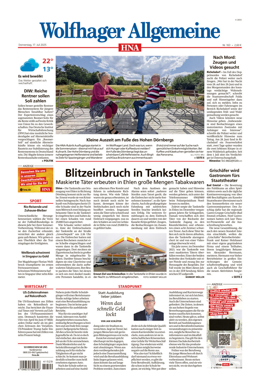 Wolfhager Allgemeine vom Donnerstag, 17.07.2025