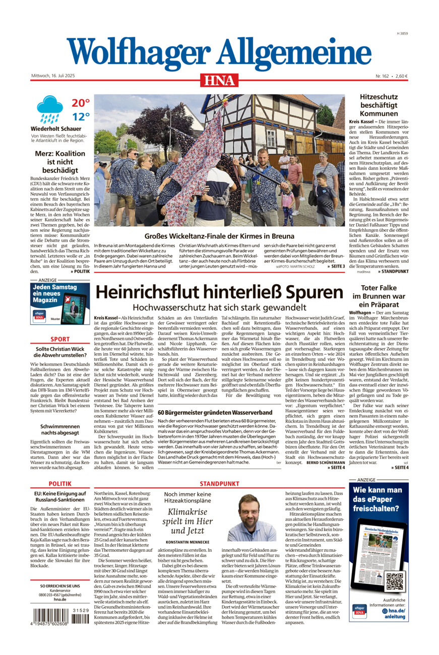 Wolfhager Allgemeine vom Mittwoch, 16.07.2025