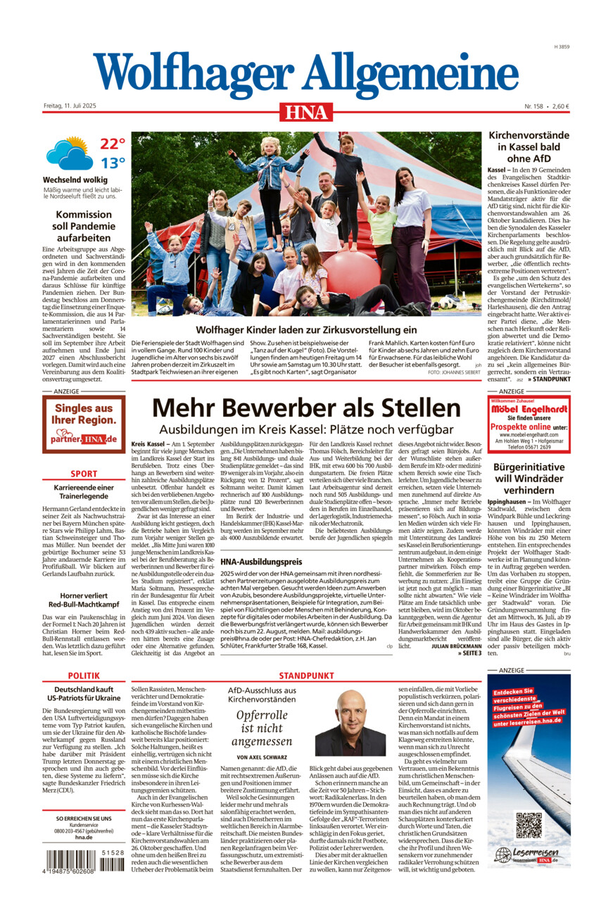 Wolfhager Allgemeine vom Freitag, 11.07.2025