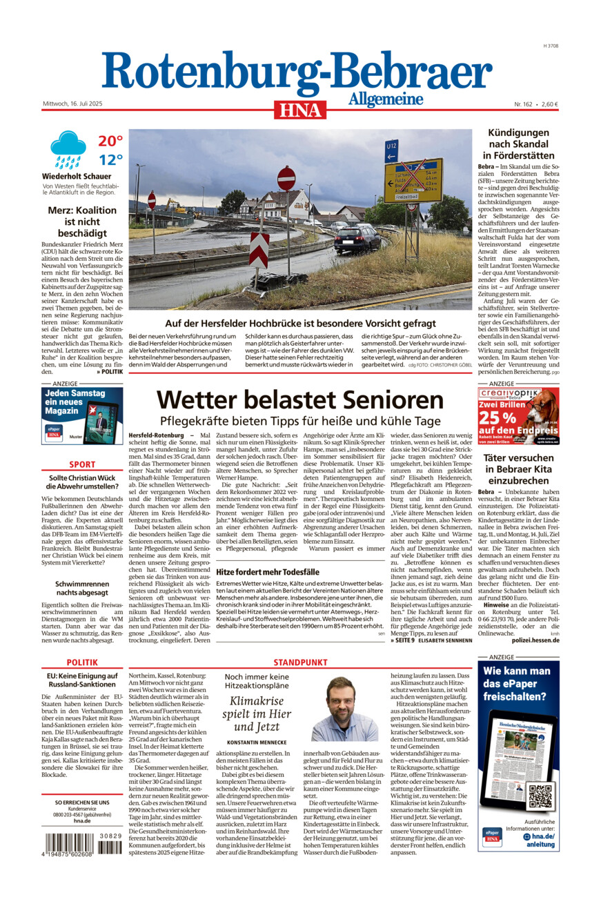 Rotenburg-Bebraer Allgemeine vom Mittwoch, 16.07.2025