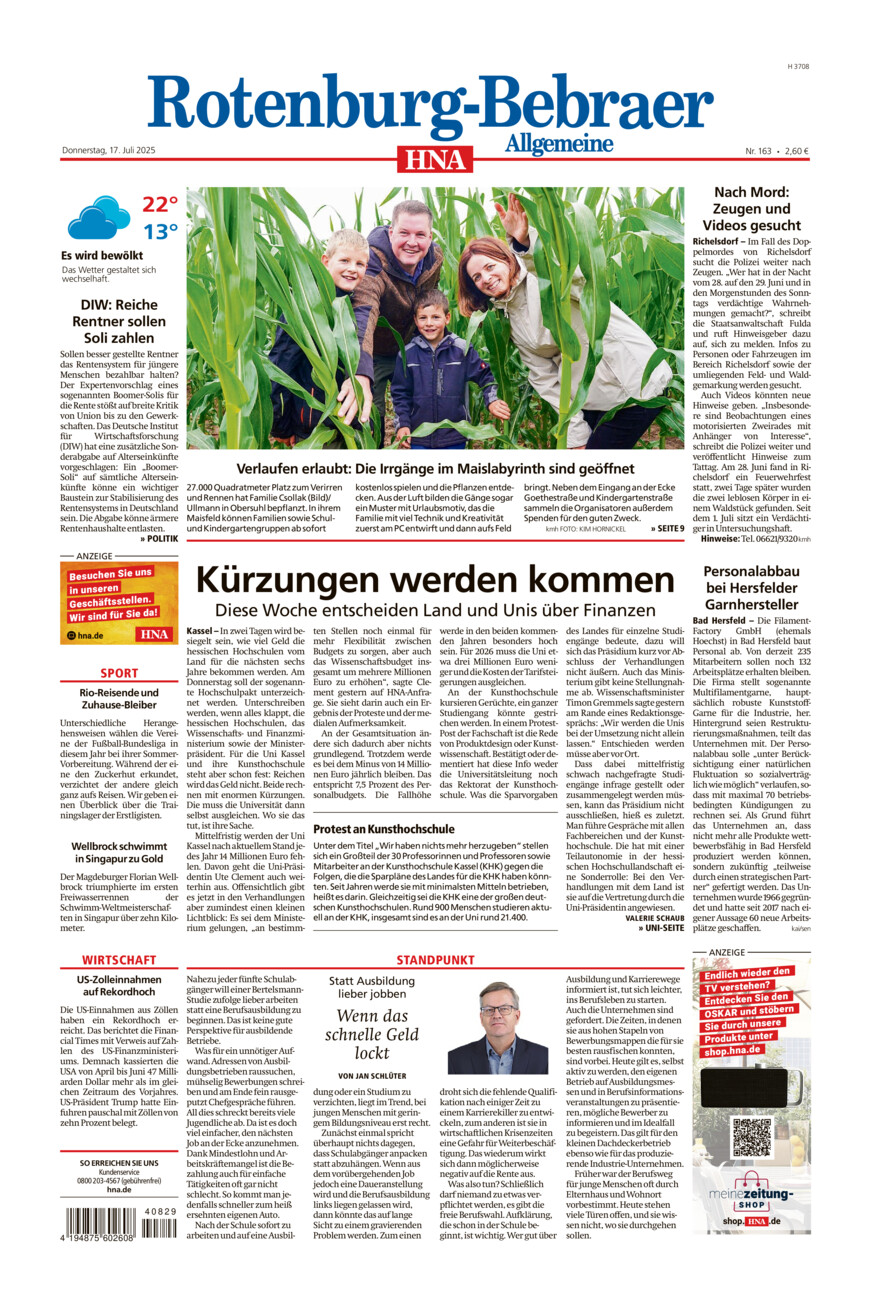 Rotenburg-Bebraer Allgemeine vom Donnerstag, 17.07.2025