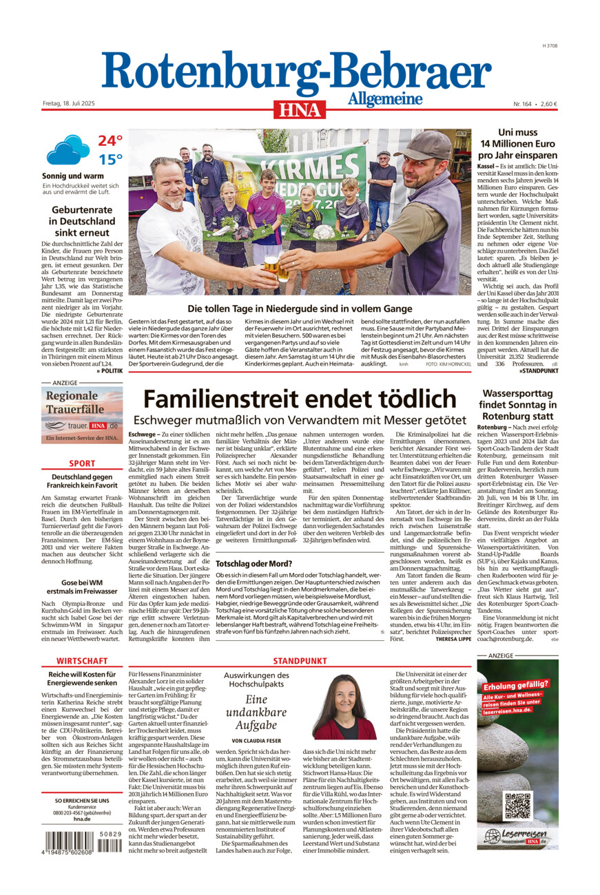 Rotenburg-Bebraer Allgemeine vom Freitag, 18.07.2025