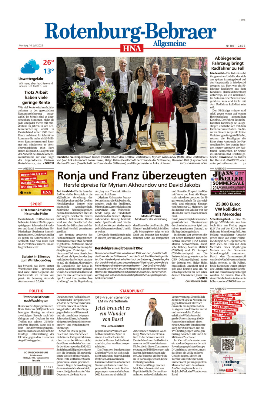 Rotenburg-Bebraer Allgemeine vom Montag, 14.07.2025