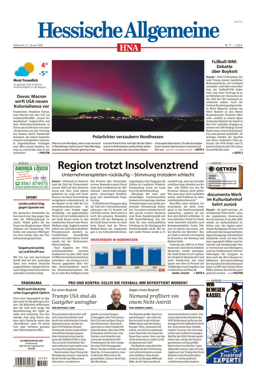 Hessische Allgemeine (Kassel-Nord) vom Mittwoch, 21.01.2026