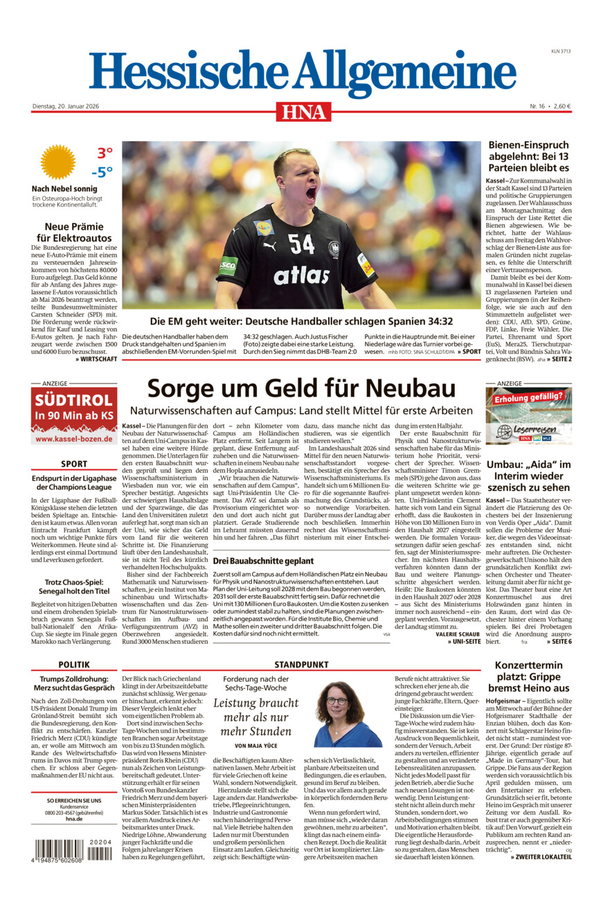 Hessische Allgemeine (Kassel-Nord) vom Dienstag, 20.01.2026