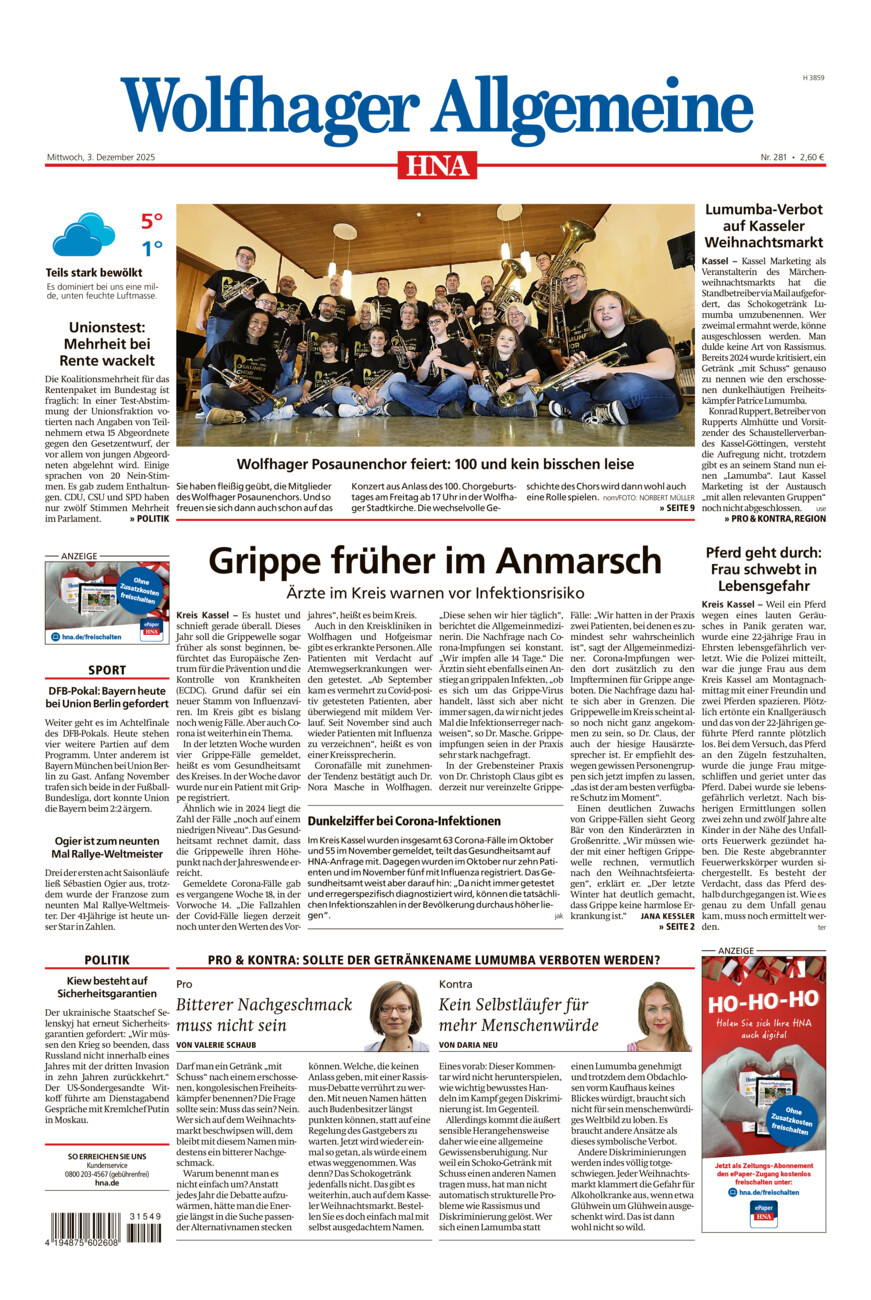 Wolfhager Allgemeine vom Mittwoch, 03.12.2025