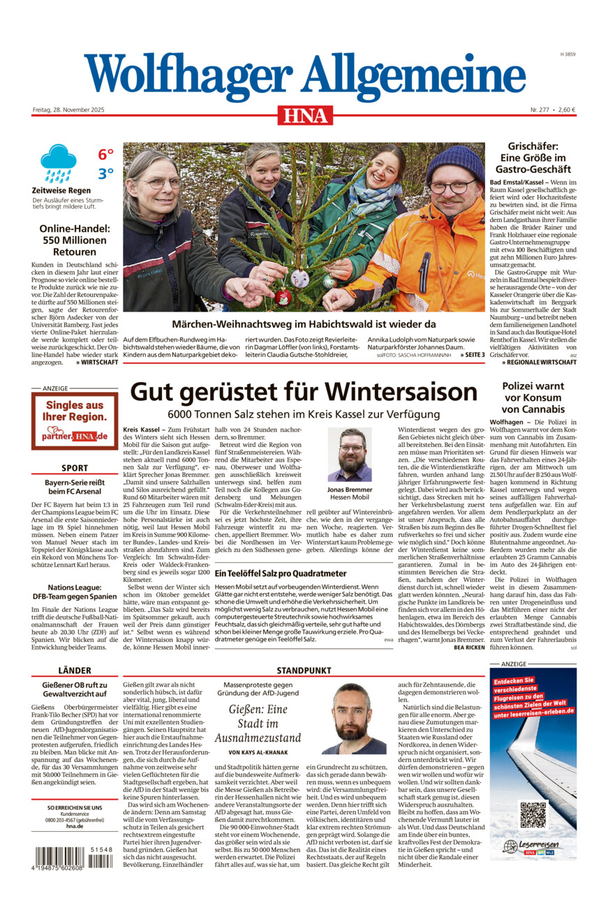 Wolfhager Allgemeine vom Freitag, 28.11.2025
