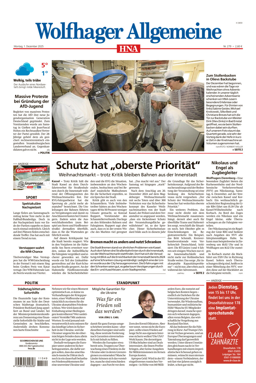 Wolfhager Allgemeine vom Montag, 01.12.2025