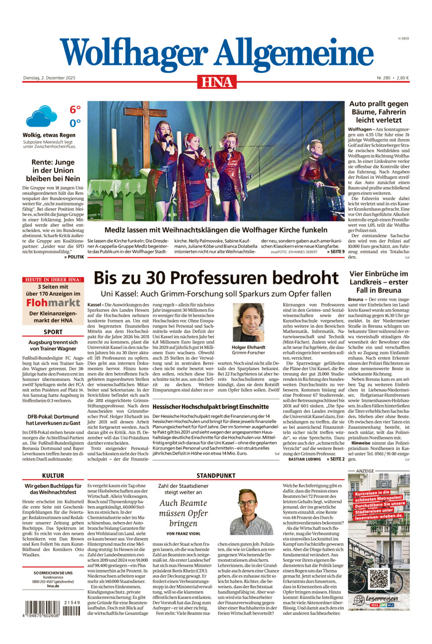 Wolfhager Allgemeine vom Dienstag, 02.12.2025