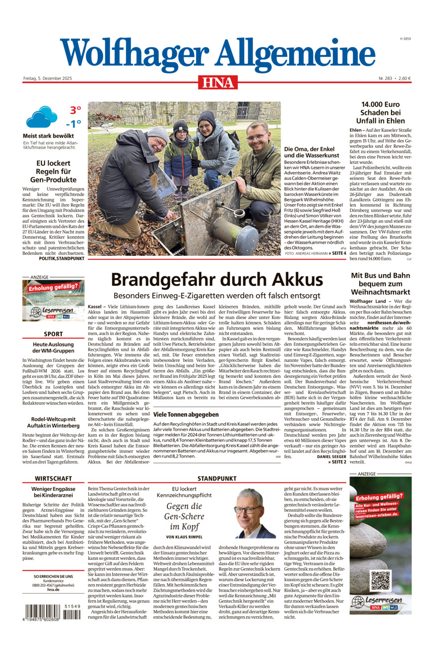 Wolfhager Allgemeine vom Freitag, 05.12.2025