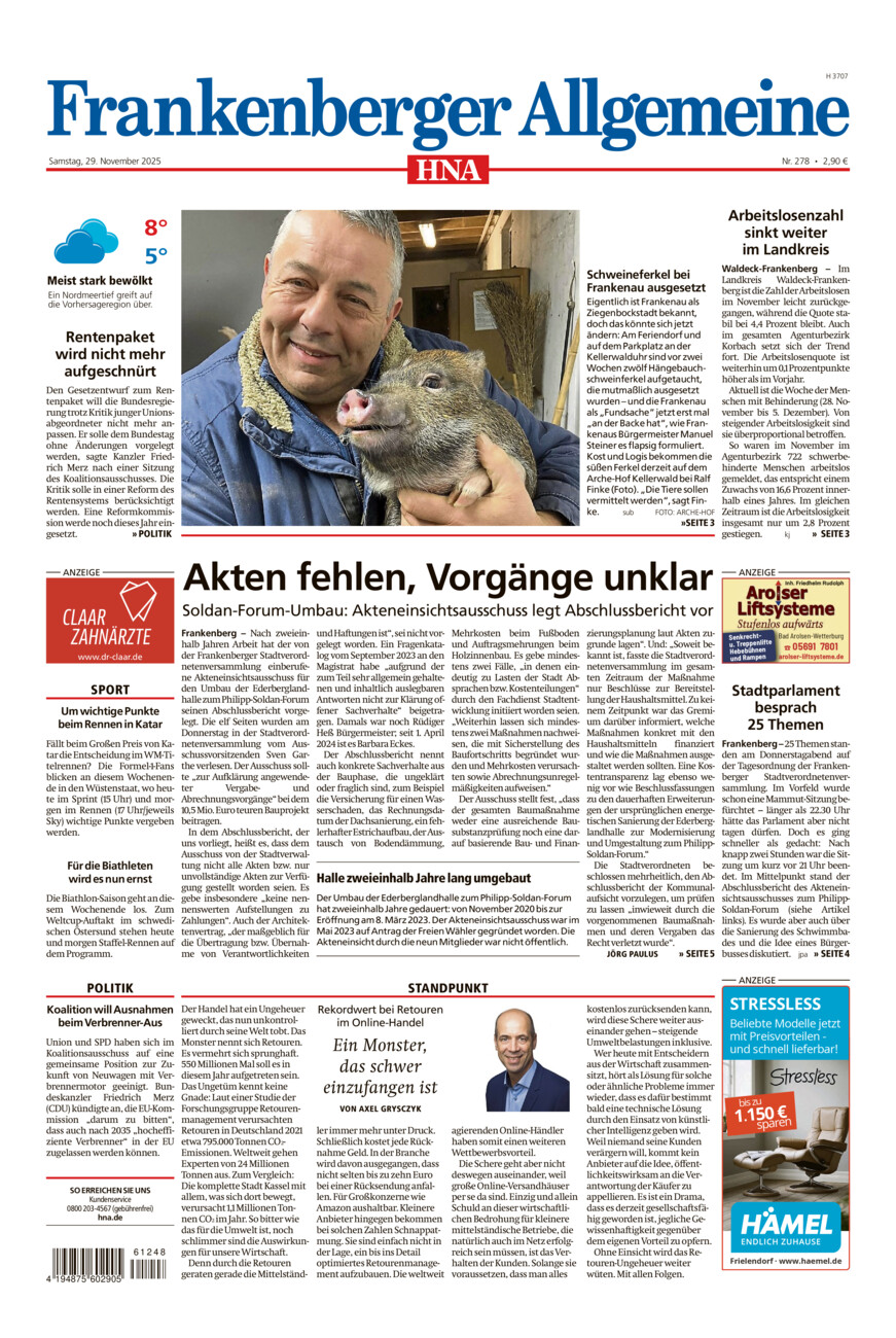 Frankenberger Allgemeine vom Samstag, 29.11.2025