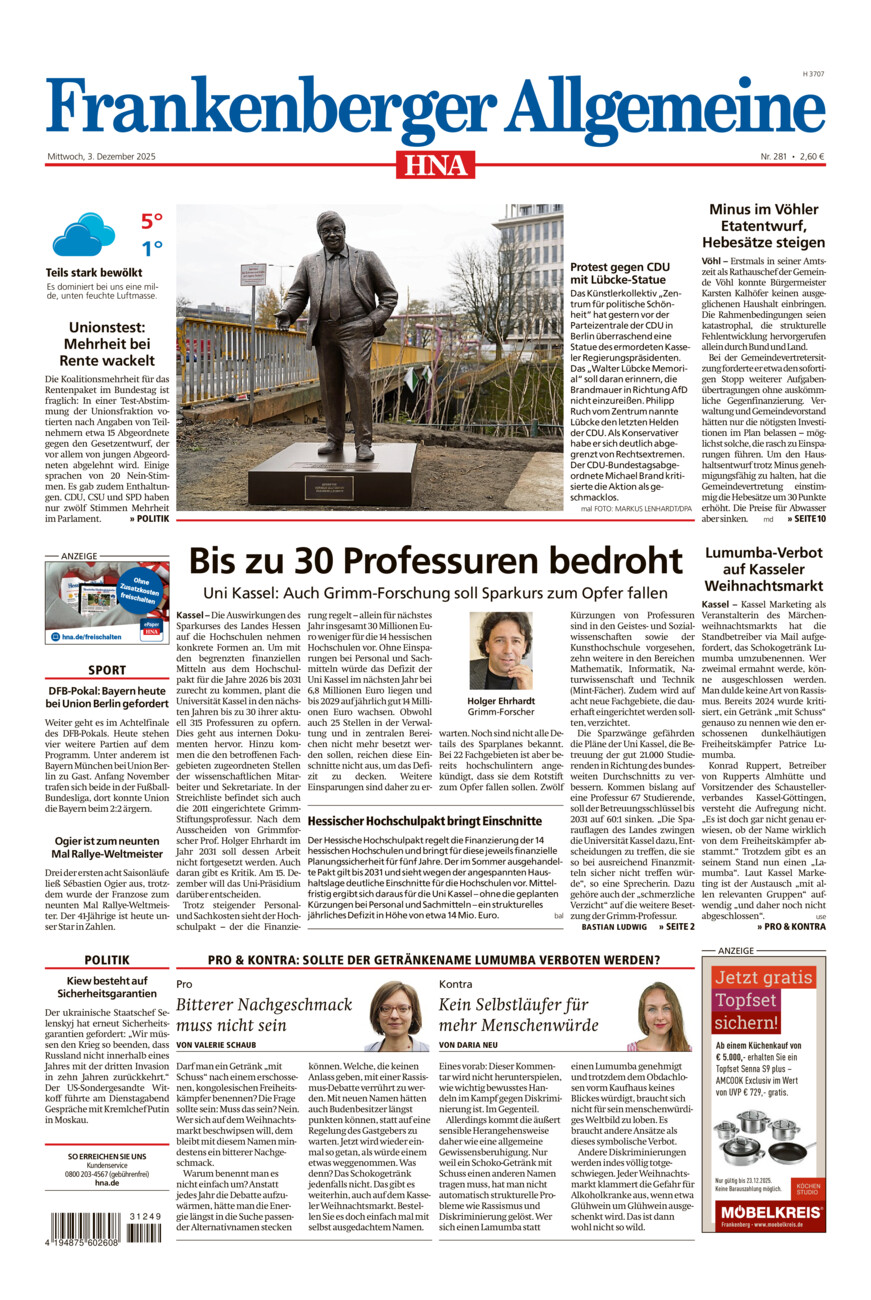 Frankenberger Allgemeine vom Mittwoch, 03.12.2025