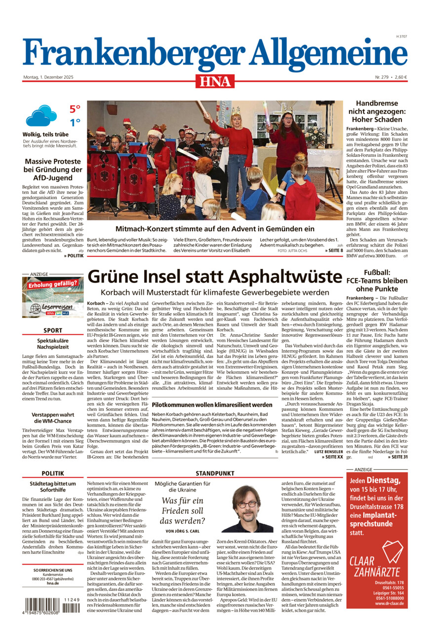 Frankenberger Allgemeine vom Montag, 01.12.2025