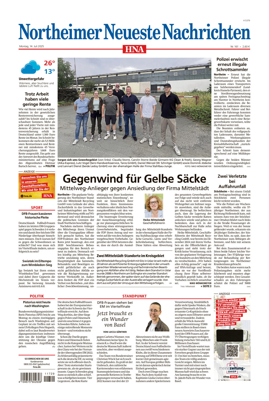 Northeimer Neueste Nachrichten vom Montag, 14.07.2025