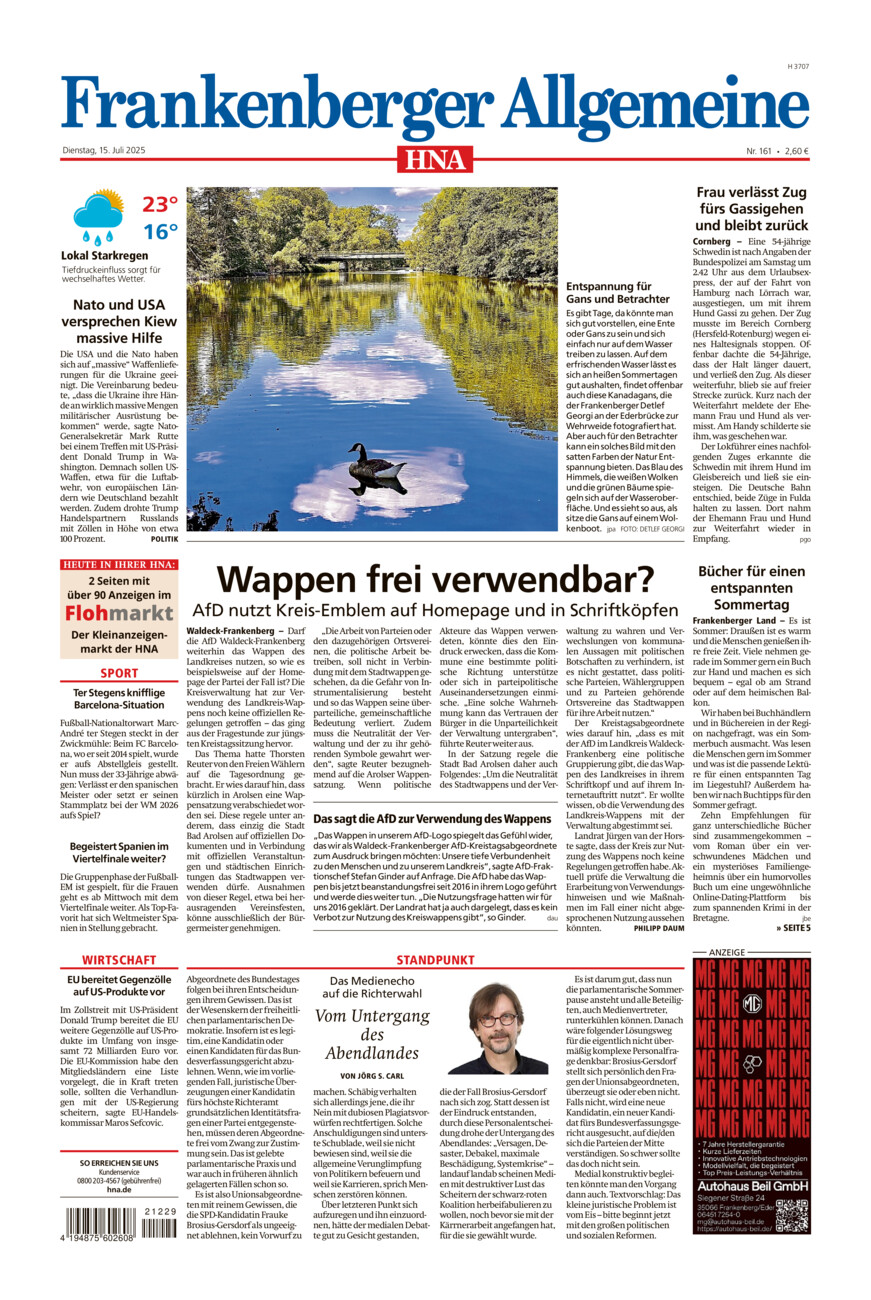 Frankenberger Allgemeine vom Dienstag, 15.07.2025