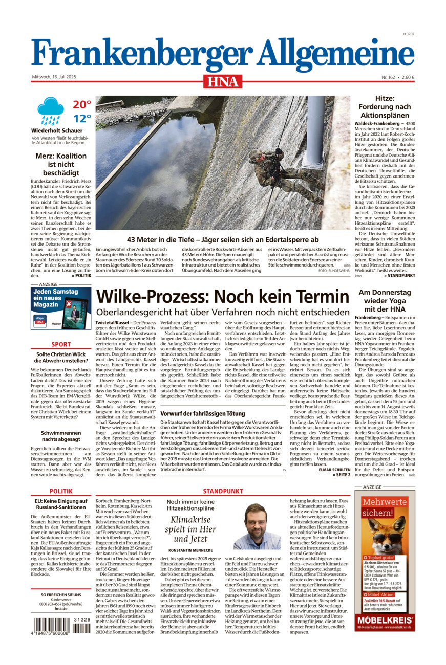 Frankenberger Allgemeine vom Mittwoch, 16.07.2025