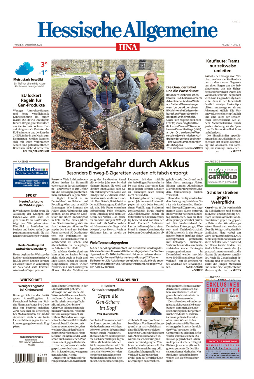Hessische Allgemeine (Kassel-Mitte) vom Freitag, 05.12.2025