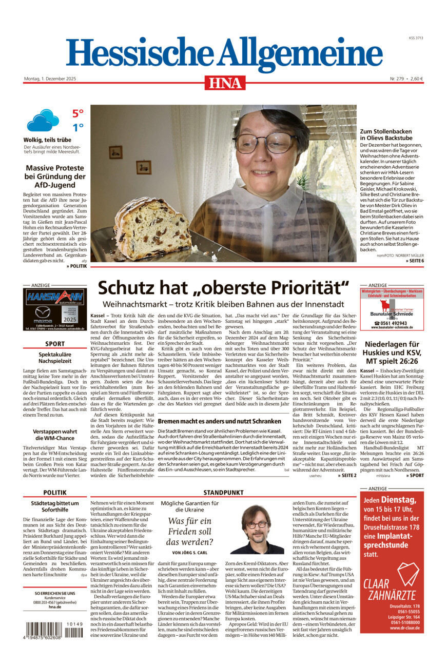 Hessische Allgemeine (Kassel-Mitte) vom Montag, 01.12.2025