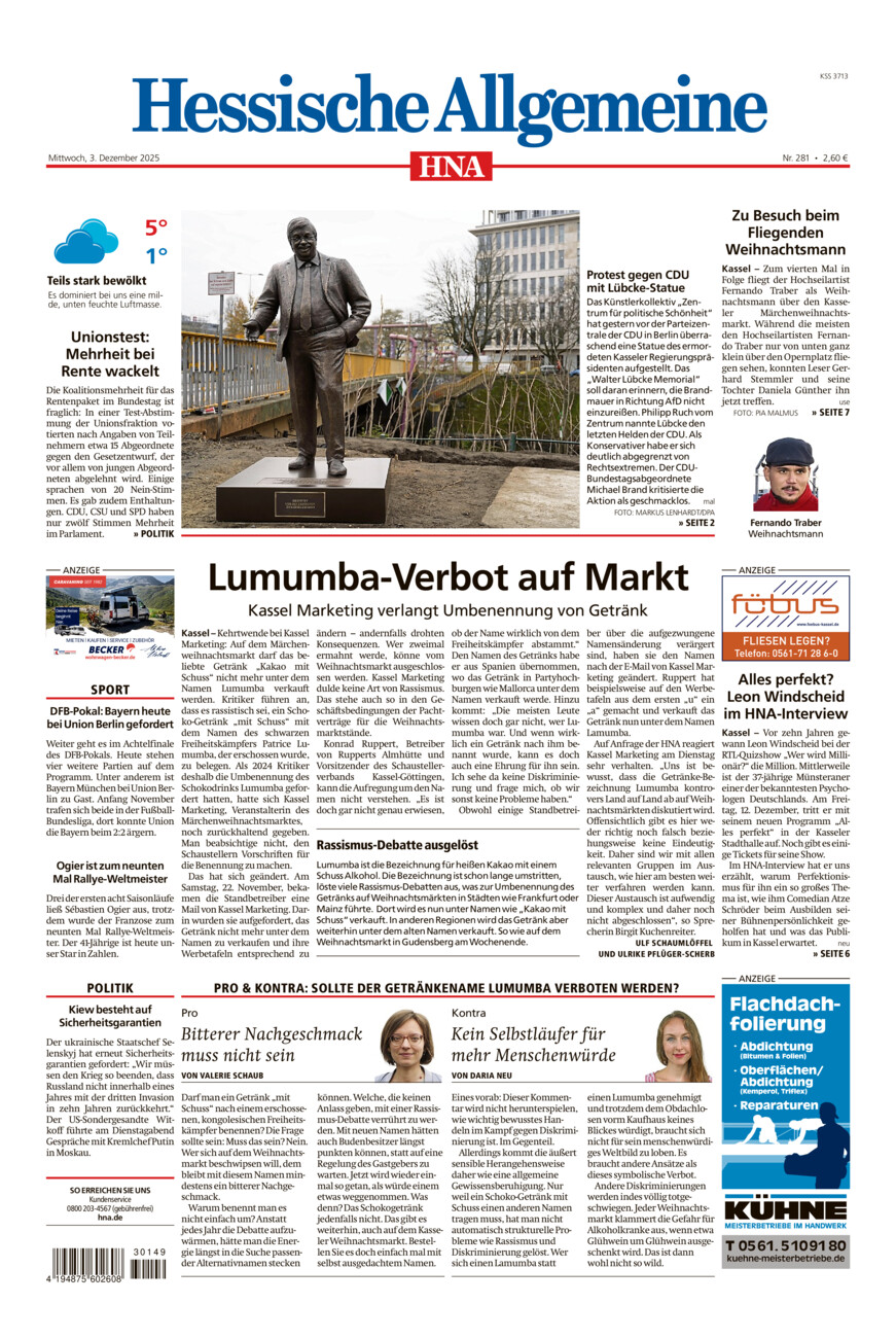 Hessische Allgemeine (Kassel-Mitte) vom Mittwoch, 03.12.2025