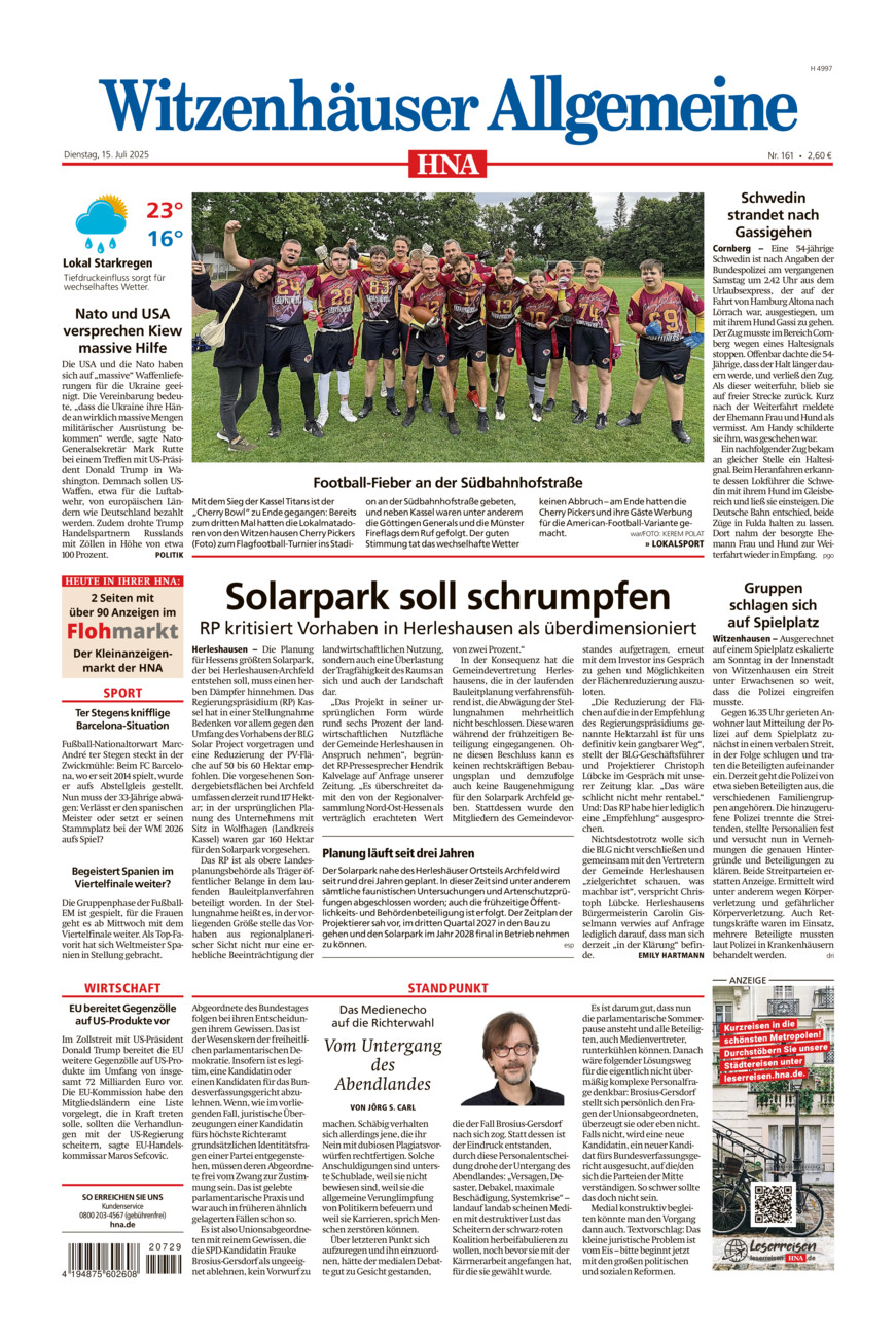 Witzenhäuser Allgemeine vom Dienstag, 15.07.2025