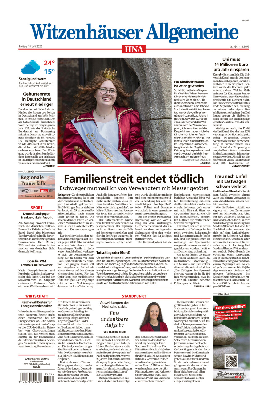 Witzenhäuser Allgemeine vom Freitag, 18.07.2025
