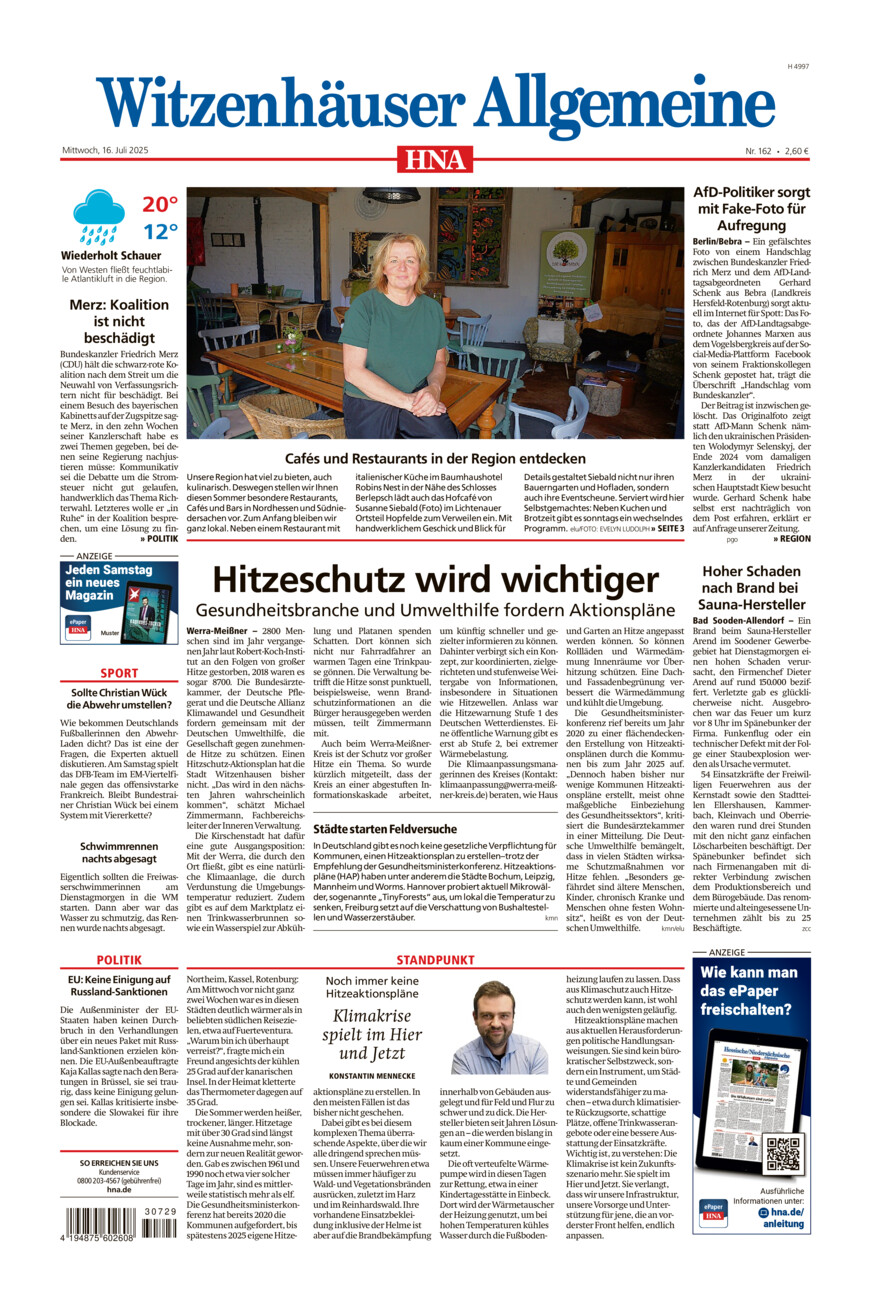 Witzenhäuser Allgemeine vom Mittwoch, 16.07.2025