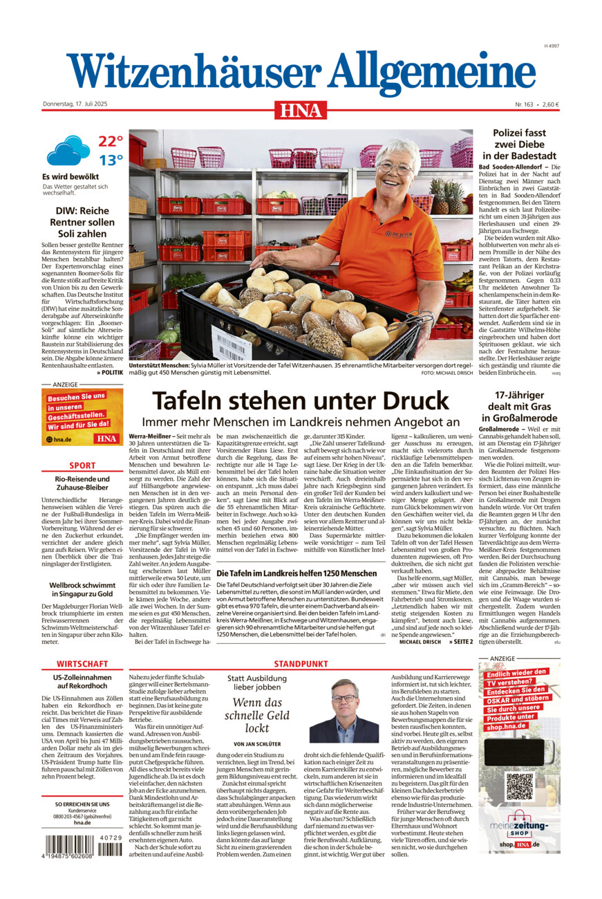 Witzenhäuser Allgemeine vom Donnerstag, 17.07.2025