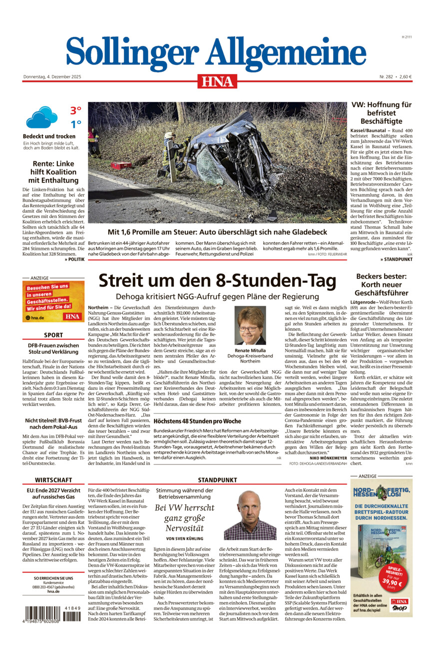 Sollinger Allgemeine vom Donnerstag, 04.12.2025