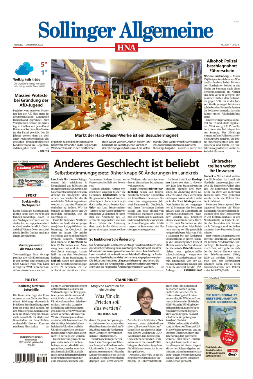 Sollinger Allgemeine vom Montag, 01.12.2025