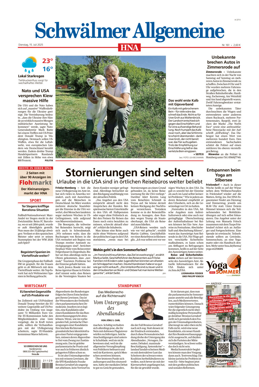 Schwälmer Allgemeine vom Dienstag, 15.07.2025