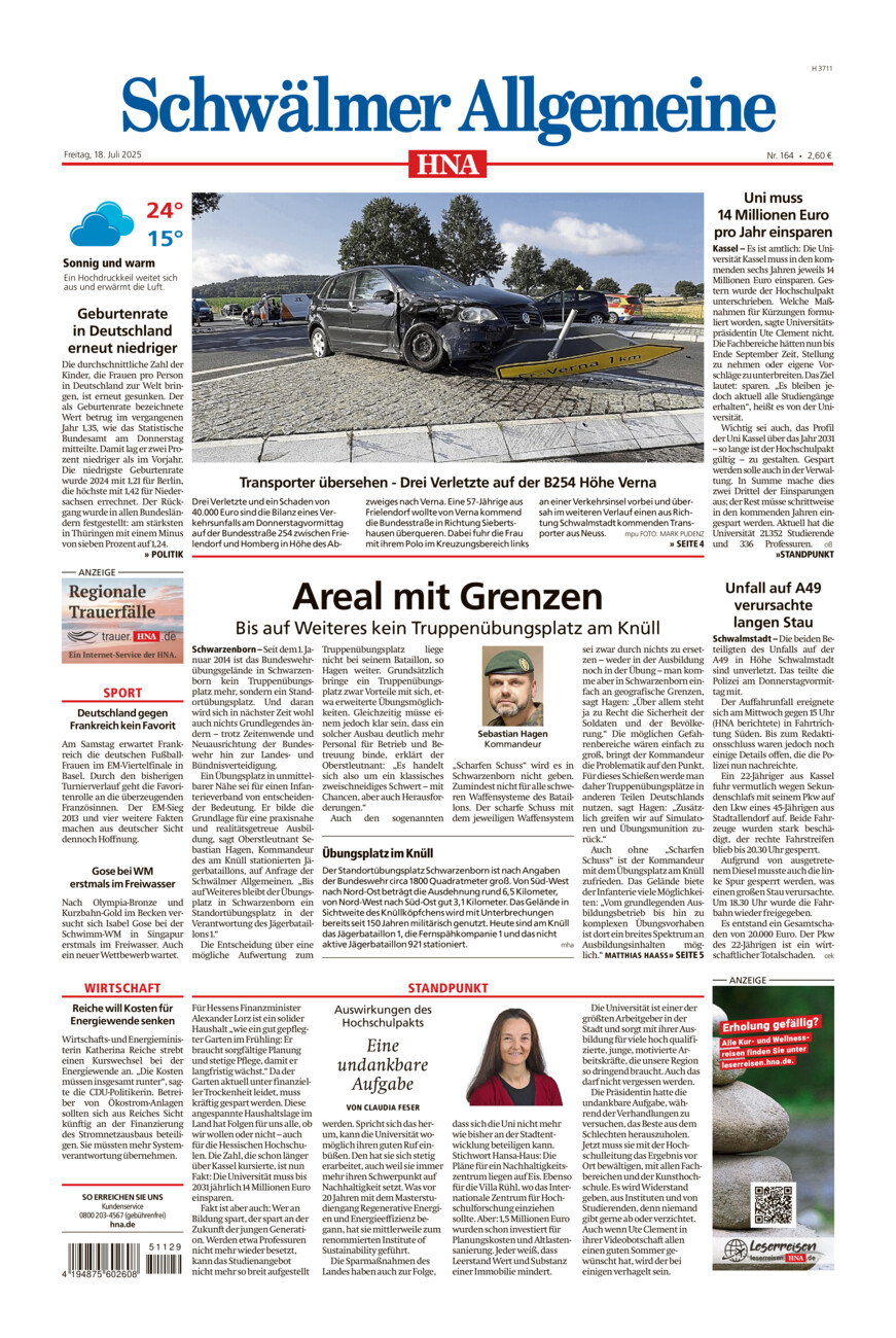 Schwälmer Allgemeine vom Freitag, 18.07.2025