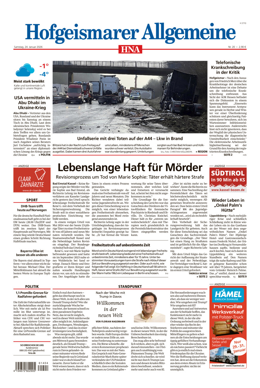 Hofgeismarer Allgemeine vom Samstag, 24.01.2026
