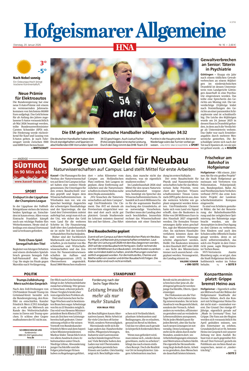 Hofgeismarer Allgemeine vom Dienstag, 20.01.2026