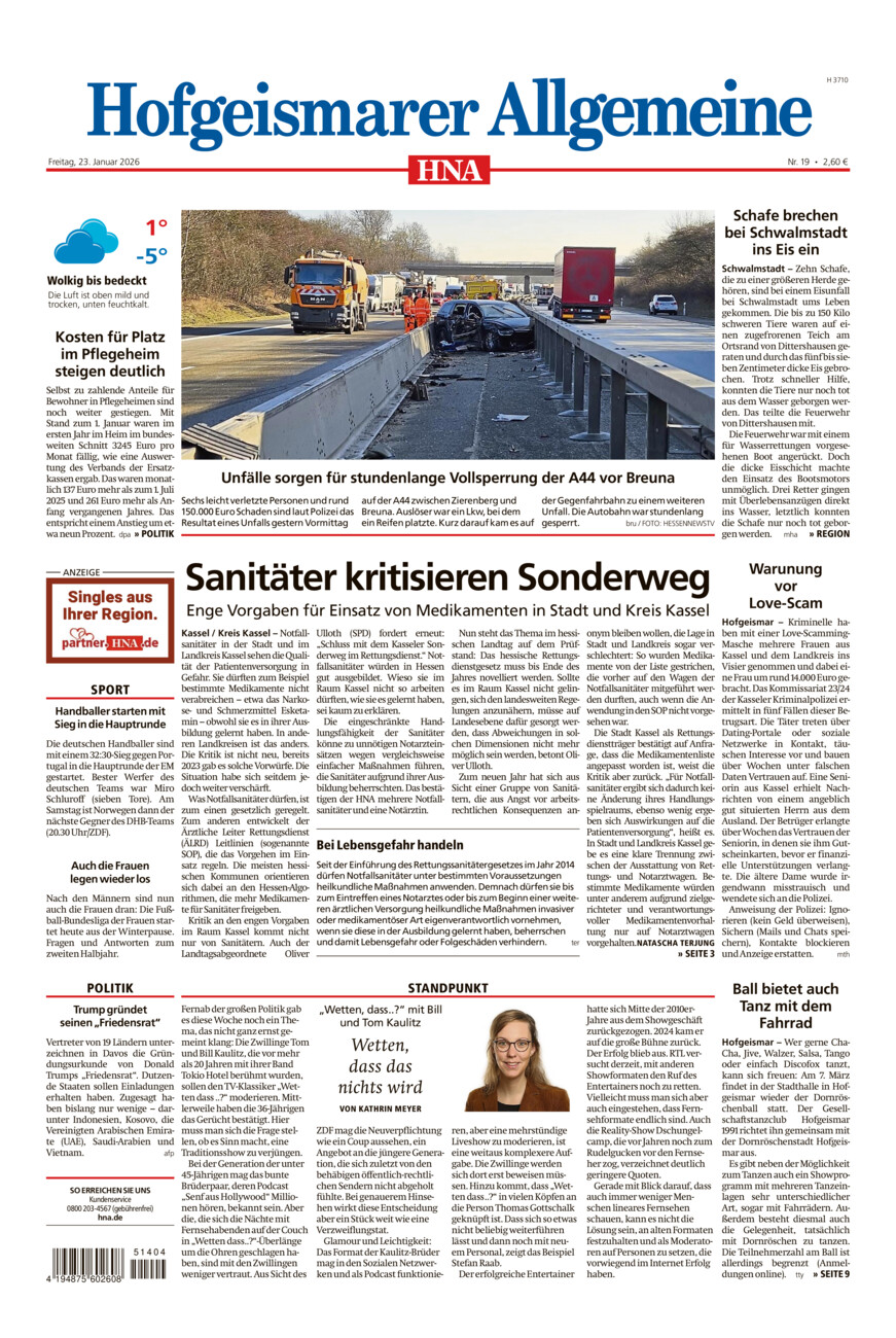 Hofgeismarer Allgemeine vom Freitag, 23.01.2026