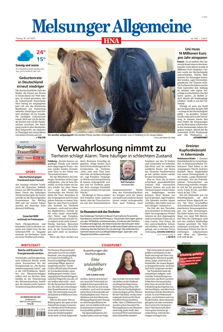 Melsunger Allgemeine vom Freitag, 18.07.2025