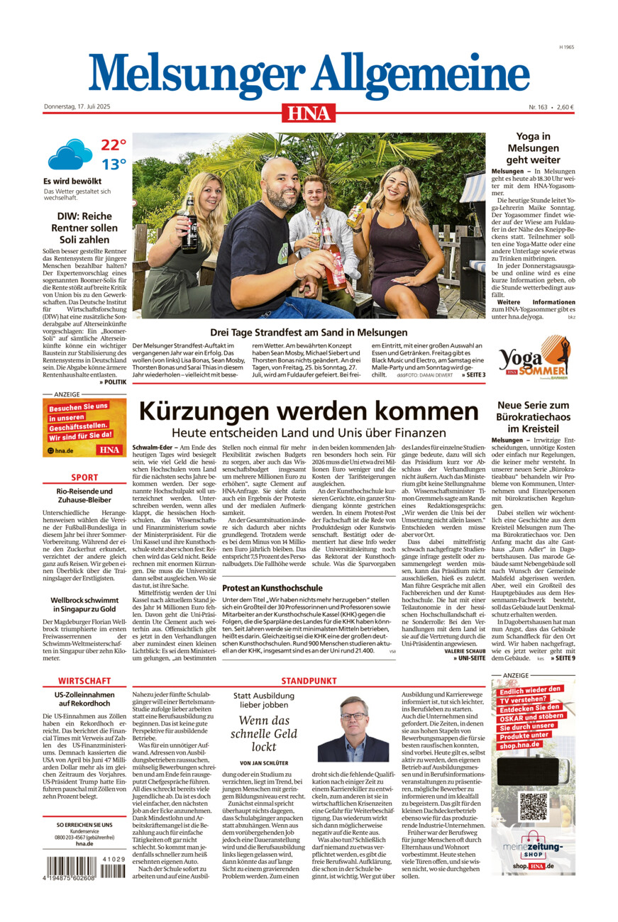 Melsunger Allgemeine vom Donnerstag, 17.07.2025