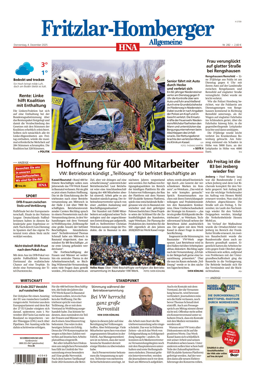 Fritzlar-Homberger Allgemeine vom Donnerstag, 04.12.2025